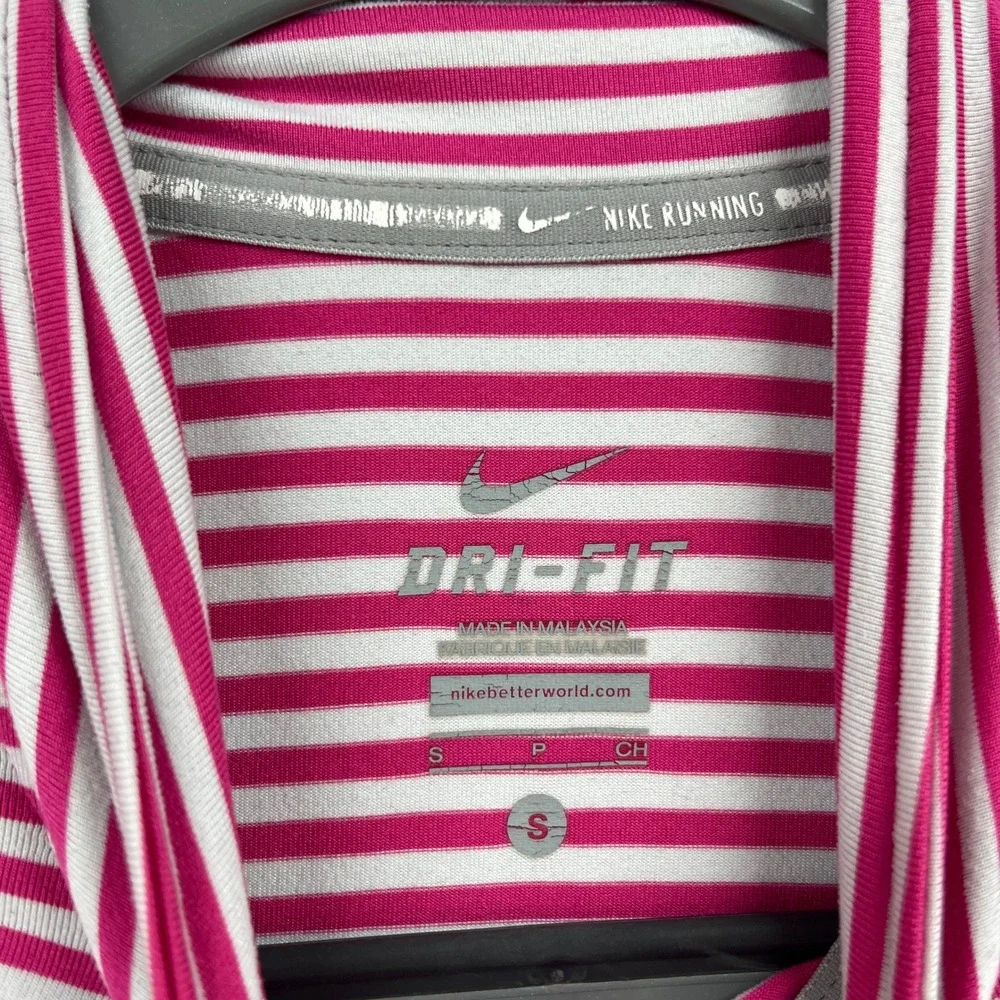 Nike Running Pullover Womens S Pink White Striped Dri-FIT 1/2 Zip Top Athletic